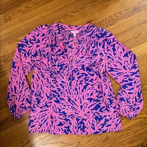 Lilly Pulitzer Vibrant Pink and Navy Coral Blouse